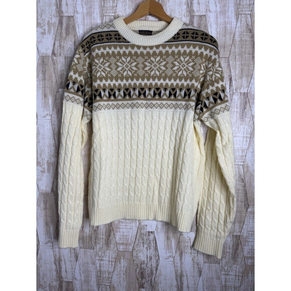 Vintage 70 JC Penney Nordic Fair Isle Cable Knit Acrylic Sweater Mens XL